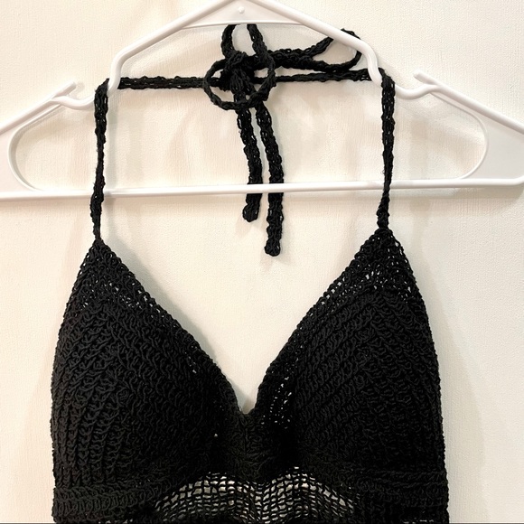 Boho Style Crochet Halter Top Bralette Black - Picture 9 of 13